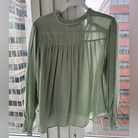 ZARA Smocked Shoulder Long Sleeve Blouse in sage green - Picture 5 of 5